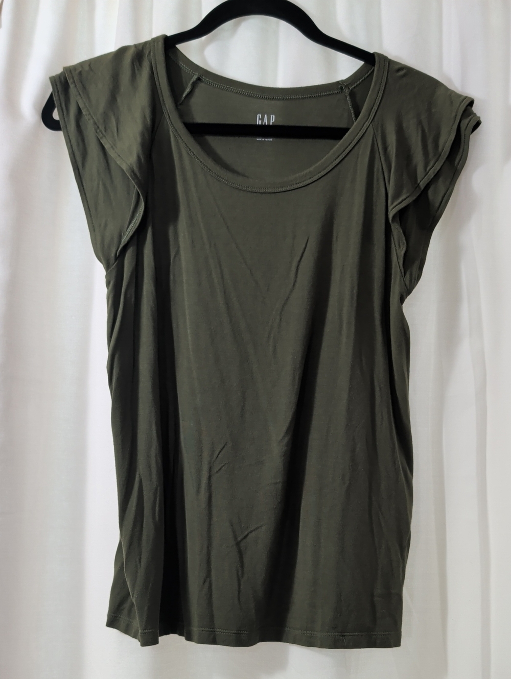 Gap Dark Olive Green Flutter Sleeve Top